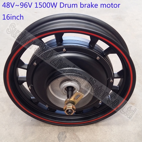 16inch 1500W ZL motor  48V 60V 72V 96V  wide voltage e-bike and  e-scooter high power hub motor wirh drum brake  G-M502 ► Photo 1/3