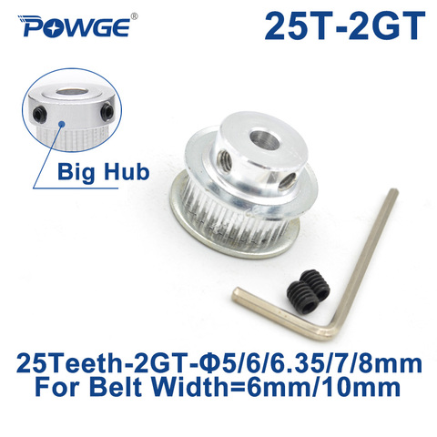 POWGE GT 25 Teeth 2GT Timing Pulley Bore 5/6/6.35/7/8mm for GT2 Open Synchronous belt width 6mm/10mm small backlash 25Teeth 25T ► Photo 1/6