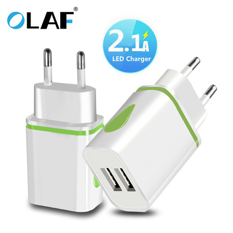 OLAF USB Charger Dual 2 port EU 5V 2A Travel Wall Adapter LED Light Mobile Phone usb charger For iphone Samsung Xiaomi Huawei LG ► Photo 1/6