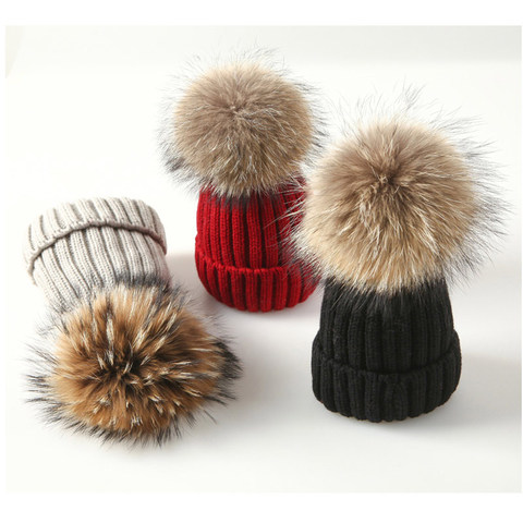 Winter Brand Female Fur Pom Poms hat Winter Hat For Women Girl 's Hat Knitted Beanies Cap Hat Thick Women Skullies Beanies ► Photo 1/6