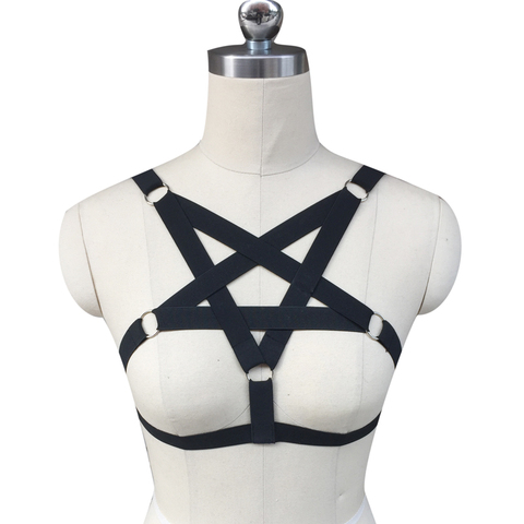 Women's bra black body harness sexy lingerie spandex harajuku pastel gothic pentagram cage bra bondage harness Star harness bra ► Photo 1/6