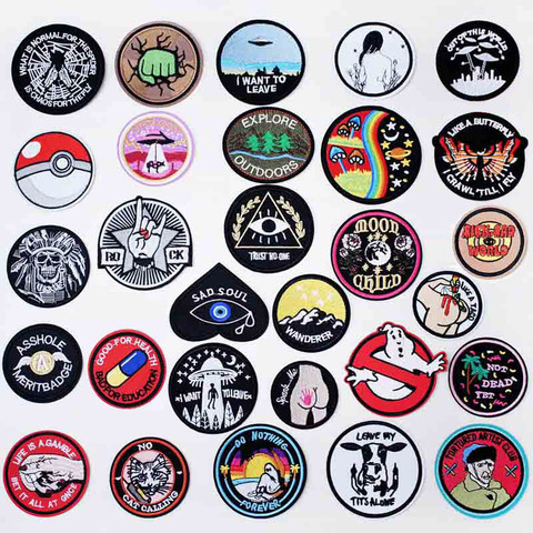 Round Black UFO Alien Eye Iron On Patches Sewing Embroidered Applique for Jacket Clothes Stickers Badge DIY Apparel Accessories ► Photo 1/6