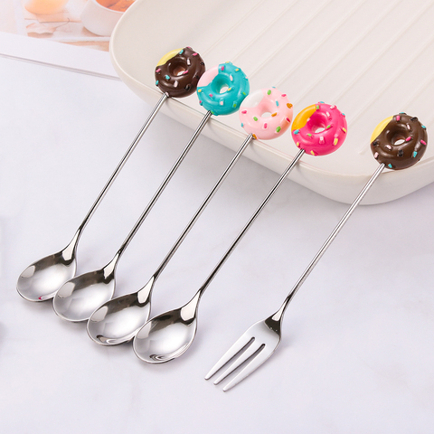 New Kitchen Mini Coffee Doughnut Spoon Stainless Steel Dessert  Fork Flatware