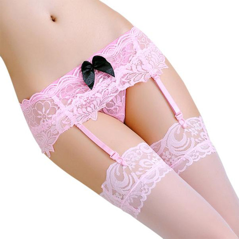 Ladies Sheer intimates Women Sexy Fashion Top Thigh-Highs Stockings and Garter Belt Suspender Set drop Wholesale ► Photo 1/6
