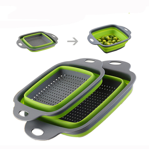 Square Shape Drain Basket Collapsible Colanders Foldable Silicone Kitchen Organizer Fruit Vegetable Baskets Folding Strainers ► Photo 1/6