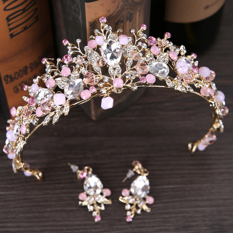 Luxury Pink Gold Pearl Bridal Crowns Handmade Tiara Bride Headband Crystal Wedding Diadem Queen Crown Wedding Hair Accessories ► Photo 1/6