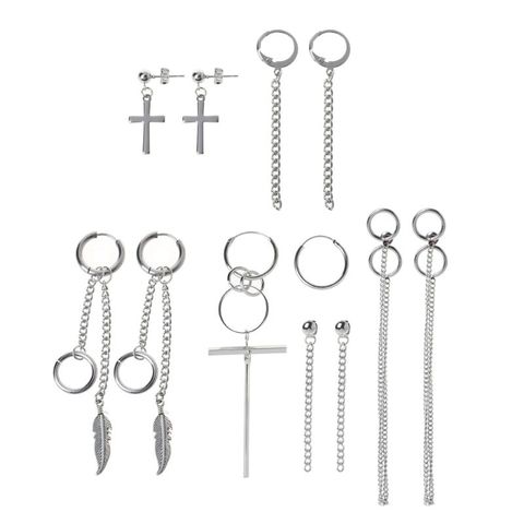 Korea Jewelry KPOP Bangtan Boy Punk Titanium Steel Tassel Chain Drop Earring Kit ► Photo 1/6