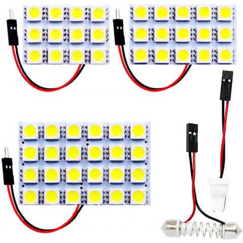 12 15 24 SMD 5050 LED Auto Panel Light Reading Dome Bulb Car Interior Roof Map Lamp With T10 W5W C5W C10W Festoon 2 Adapter Base ► Photo 1/5