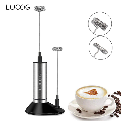 LUCOG Powerful Double Spring Whisk Electric Milk Frother Kitchen Mixer Hand Milk Foamer for Coffee Latte Cappuccino with Stand ► Photo 1/6