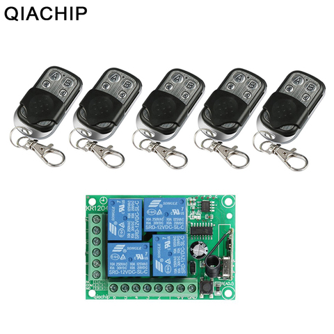 QIACHIP 433Mhz Wireless Remote Control Switch DC 12V 4 CH Relay Receiver Module + RF Transmitter 433 Mhz For Garage Door Opener ► Photo 1/6