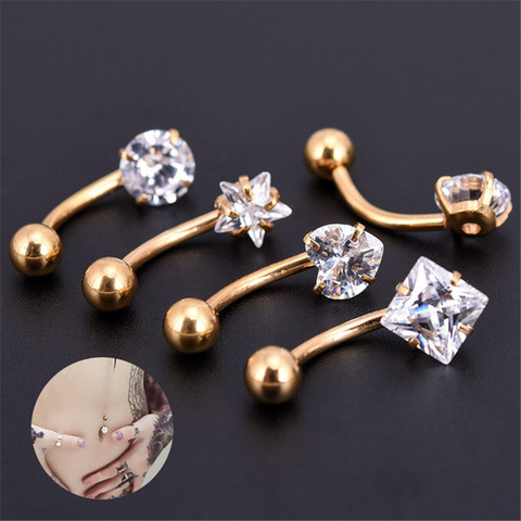 JIATENG New Anti Allergy Lounger Titanium Earrings Ear Nail Belly Button Rings Navel Piercing Star Heart Round Crystal Jewelry ► Photo 1/5