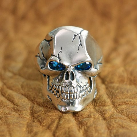 LINSION 925 Sterling Silver CZ Eyes Skull Ring Mens Biker Rock Punk Ring TA131 US Size 7~15 ► Photo 1/6