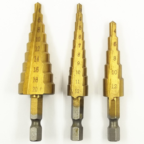 DGKS 3pcs HSS Titanium Coated Step Drill Bit for Metal 3-12mm 4-12mm 4-20mm High Speed Steel Wood Drilling Power Tools ► Photo 1/5