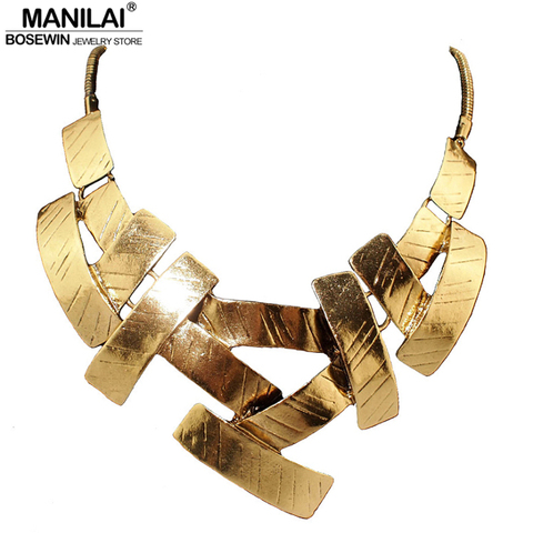MANILAI Vintage Bib Choker Necklace Women Cross Metal Pendant Snake Chain Maxi Collar Statement Jewelry Fashion Accessories ► Photo 1/6