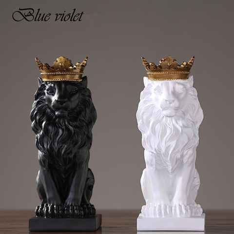 2022 New Creative Modern Golden Crown Black lion Statue Animal Figurine Sculpture For Home Decorations Attic Ornaments Gifts 2 ► Photo 1/6