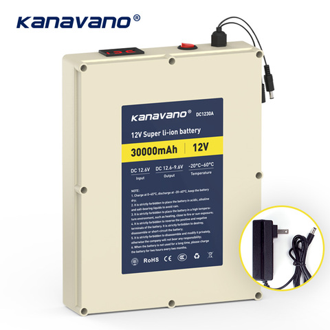 Kanvnano 12v 30Ah large capacity rechargeable lithium battery 18650 battery pack protection board with 5A charger gift DIY line ► Photo 1/6