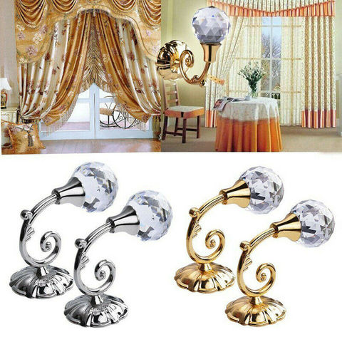 2pcs Large Metal Crystal Glass Curtain Holdback Wall Tie Back Hooks Hanger Holder Curtain Rods Accessoires Drop Shipping ► Photo 1/6