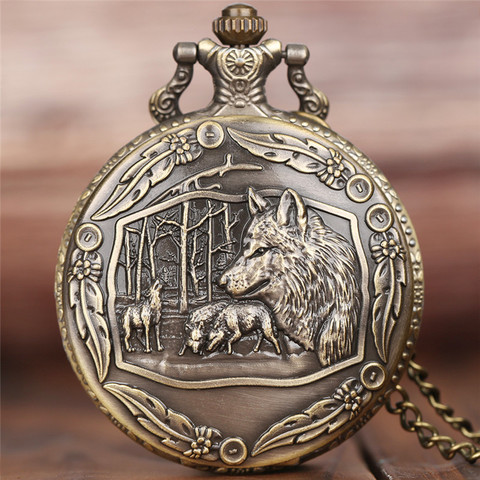Creative Wild Wolf Retro Bronze Pocket Watch Men Women Fashion Pendant Awesome Animal Quartz Clock with Necklace Chain Best Gift ► Photo 1/6