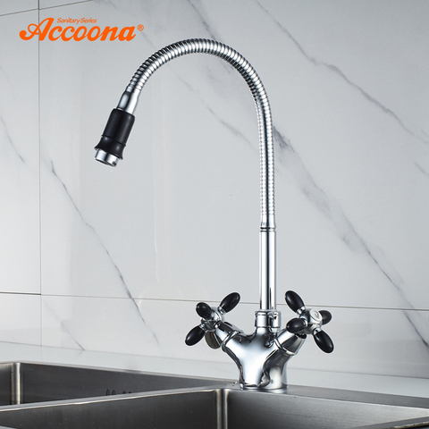 Accoona  Kitchen Faucet Solid Brass Water Tap Kitchen Sink Faucets Dual Lever Hot and  Cold Water Mixer Tap Crane A4882 ► Photo 1/6