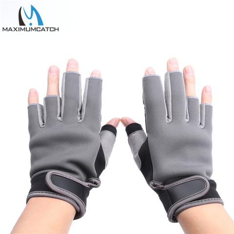 Maximumcatch 1 Pair Half-Finger Elastic Neoprene Fishing Gloves Waterproof Anti-Slip Fishing Gloves Black & Grey Color ► Photo 1/6