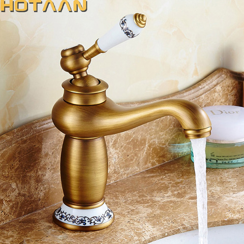 Free Shipping Bathroom Faucet Antique Bronze Finish Brass Basin Sink Faucet Single Handle Mixer Hot and Cold Lavatory Water Taps ► Photo 1/1