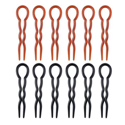 12pcs Office Lady Style Simple Fast Spiral Hairpin U Shaped Hair Braid Twist Pins Styling Tool (Black & Coffee) ► Photo 1/6