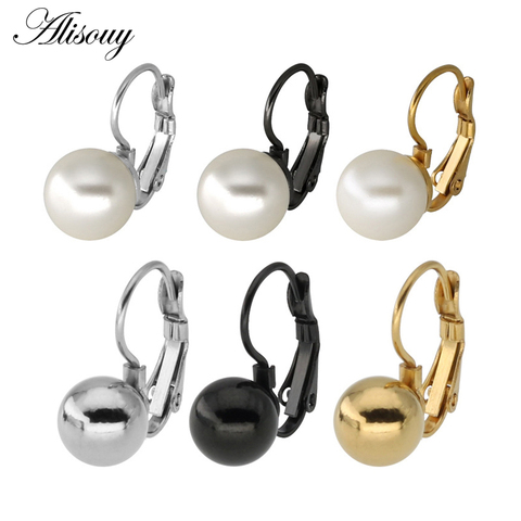 Alisouy 2pc Gold Silver Plated Fashion Jewelry Big Round Ball Pearl Pendant Statement Earrings for Women Gifts Wedding Accessory ► Photo 1/6