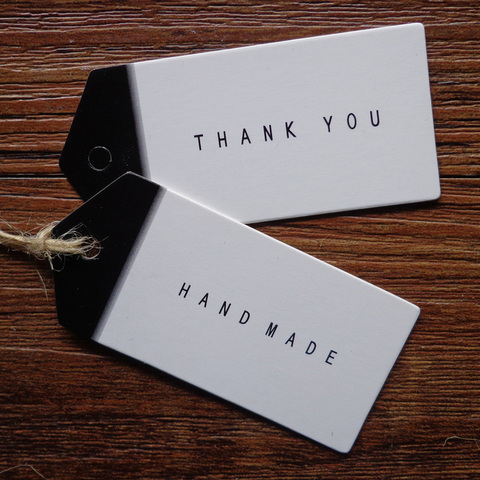 50pcs Thank you Handmade Black and White Gift Tag Paper Hang Tags Handmade Thank you Kraft Tags DIY Label 6.5x3cm ► Photo 1/6