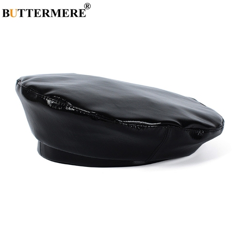 BUTTERMERE Leather Woman Beret Black Vintage French Painter Hats Female Solid Casual Autumn Classic Artist Caps Berets Hat Lady ► Photo 1/6