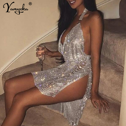 Sexy Bling Metal body chain Rhinestone summer dress women Luxury party Glitter Night club Backless diamond Mini dresses vestidos - Price history & Review | AliExpress Seller - Yamycka Official Store | Alitools.io Sexy Bling Metal body chain Rhinestone summer dress women Luxury party Glitter Night club Backless diamond Mini dresses vestidos - Price history & Review | AliExpress Seller - Yamycka Official Store | Alitools.io