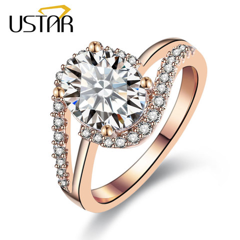 USTAR NEW 2017 AAA Zircon Crystals wedding rings for women rose gold color engagement rings female anel fashion Jewelry ► Photo 1/6