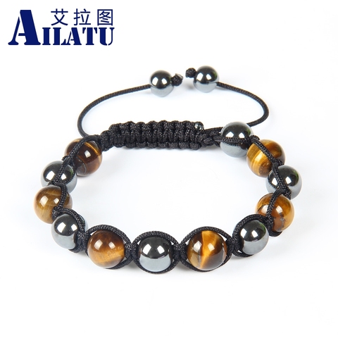 Ailatu Natural Tiger Eye Stone Hematite Bracelet Fashion Power Woven Macrame Jewelry for Lover or Friend ► Photo 1/6