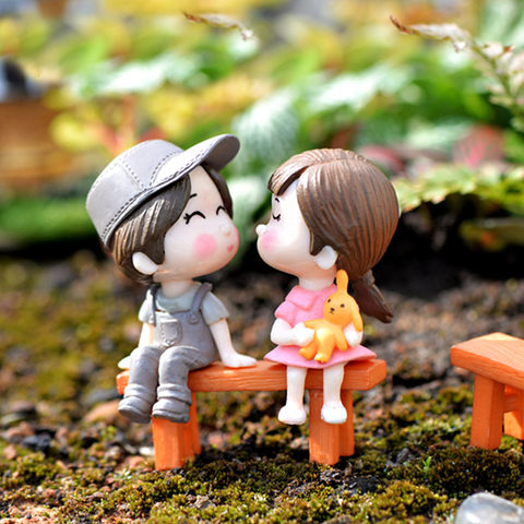 1set Sweety Lovers Couple Chair Figurines Miniatures Fairy Garden Gnome Moss Valentine's Day Gift Resin Crafts Home Decoration ► Photo 1/6
