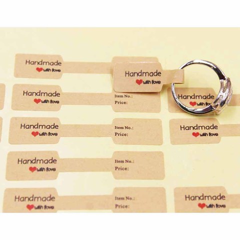100PCS multi style ring folded labels white/kraft handmade with love ring price labels jewelry tag sticker labels 6*1.2cm ► Photo 1/6