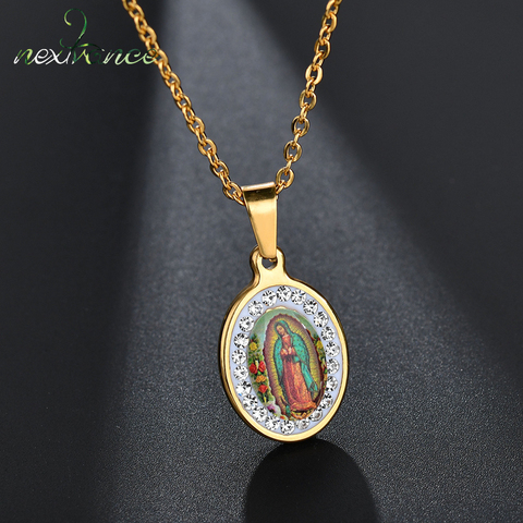 Nextvance High Quality Stainless Steel Virgin Mary Pendant Necklaces Cubic Zircon Madonna Women Necklace Catholic Christian Gift ► Photo 1/6