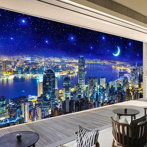 Custom Any Size 3D Wall Mural Paintings City Building Night View 3D Photo Wallpaper Living Room Bedroom Study Room Wall Decor ► Photo 1/6