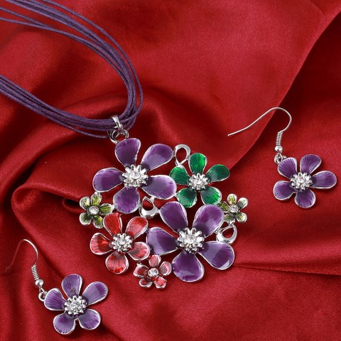 6 Colors Fashion Flower pendant Necklace Earrings Set Multilayer leather Chiffon Ribbon Choker Neckalce jewelry sets ► Photo 1/6