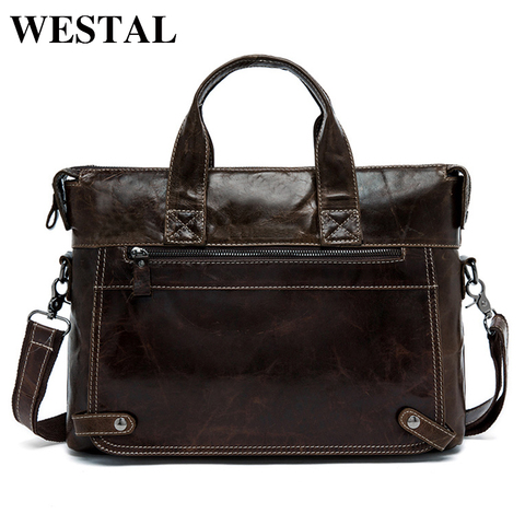 WESTAL Briefcase Men Leather Handbags Genuine Leather Laptop Crossbody Bags For Men Messenger Shoulder Bag Business 9103 ► Photo 1/6