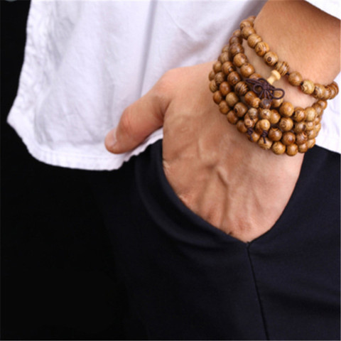 Pulseras108 beads 8mm Natural Sandalwood Buddhist Buddha Wood Prayer Bead Mala Unisex Men Bracelets & Bangles Jewelry Bijoux ► Photo 1/6