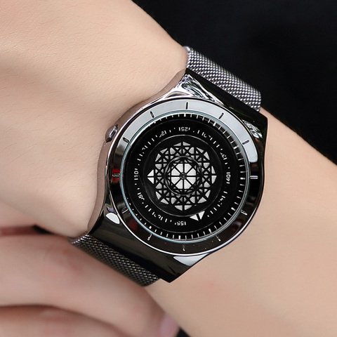 Geek Watches Men Minimalist Turntable Dial Quartz Watch Clock  Leather Mesh Band Male Wristwatch Relogio Masculino Gift For Men ► Photo 1/6