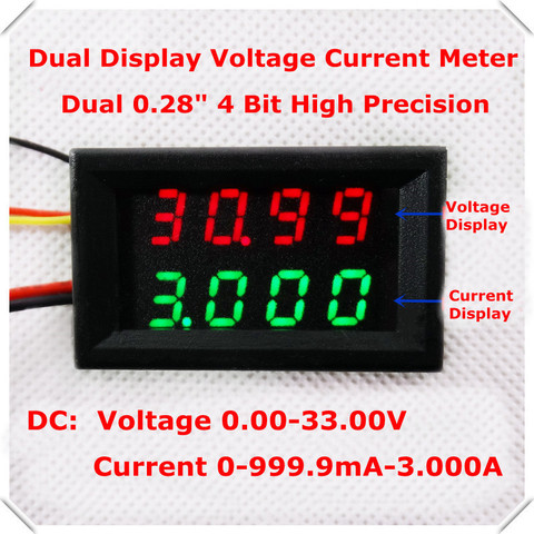 RD  Dual LED Display 4 bit 0.28 Digital Ammeter Voltmeter Car voltage current meter DC 0-33.0V/1A/3A 5 wire [4pcs/lot] ► Photo 1/4