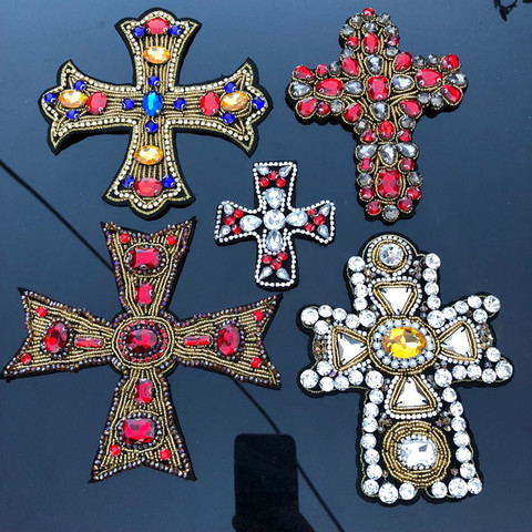 3D Craft Beaded Crystal Rhinestones Cross Design Patches Applique Sew on Patches Clothes Bags Decorated DIY Sewing ► Photo 1/6