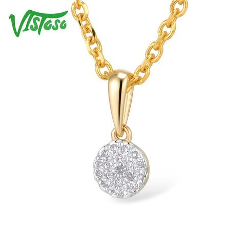 VISTOSO Gold Pendants For Women Authentic 14K 585 Yellow Gold Small Round Circle Sparkling Diamond Necklace Pendant Fine Jewelry ► Photo 1/6