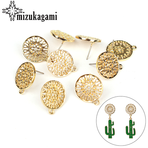 6pcs/lot Gold Zinc Alloy Fashion Round Flowers Base Earrings Pendant Connector For DIY Fashion Earrings Jewelry Accessories ► Photo 1/6