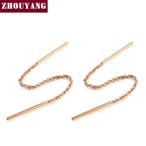 ZHOUYANG Chain Earring For Women Simple Style None Stone Rose Gold Color Ear Line Fashion Jewelry  ZYE236 ZYE237 ► Photo 1/4