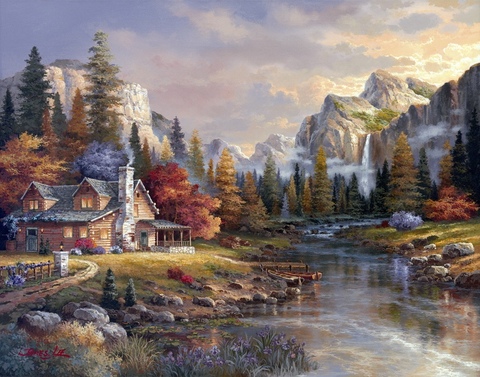 For Embroidery Mountain Flowing water House Forest Needlework 14CT Unprinted DMC DIY Cross Stitch Kits Handmade Arts Wall Decor ► Photo 1/1