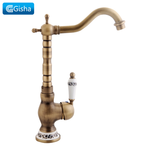 Gisha Antique Basin Brass Faucets Bathroom Sink Mixer Deck Faucet  Rotate Single Handle Hot And Cold Water Mixer Taps Crane Tap ► Photo 1/6