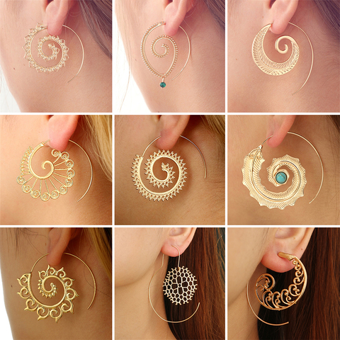 HuaTang Trendy Gold Silver Color Round Spiral Earrings For Women Brinco Earings Oorbellen Hoop Earrings Alloy Pendientes Earring ► Photo 1/6
