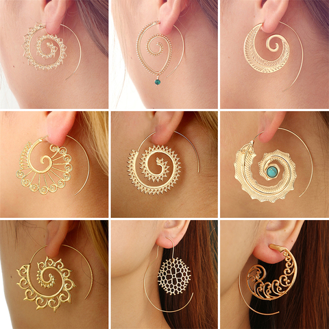 HuaTang Trendy Gold Silver Color Round Spiral Earrings For Women