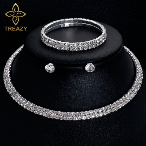 TREAZY Classic Rhinestone Crystal Choker Necklace Earrings and Bracelet African Wedding Jewelry Sets Bridal Wedding Accessories ► Photo 1/6